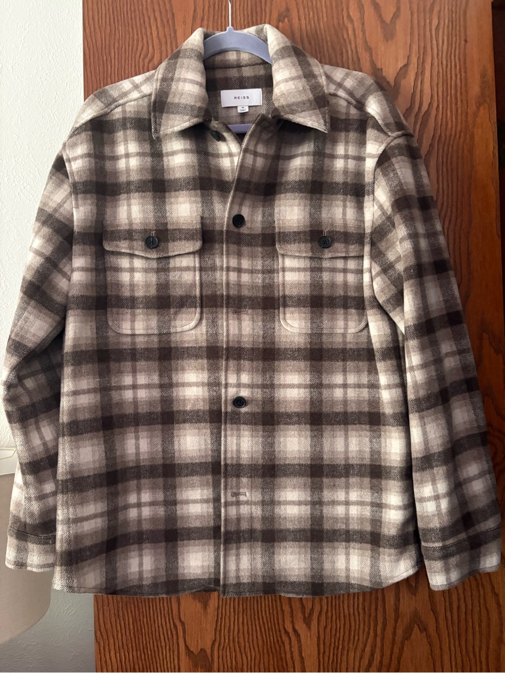 Reiss Brown and Cream Plaid Men’s Shirt Jacket